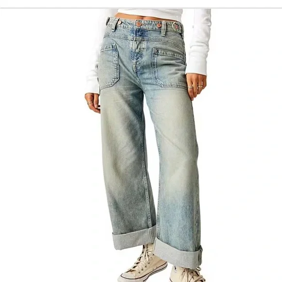 FREE PEOPLE WE THE FREE palmer cuffed jeans in chalkboard NWT 29 - Picture 7 of 17